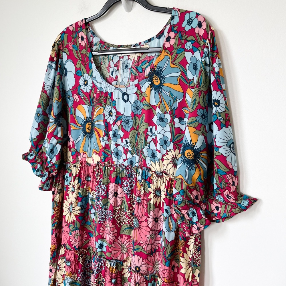 NEW Natural Life Collette Tiered Floral Maxi Dress Ruffle Womens XL Pink Blue - Picture 6 of 14